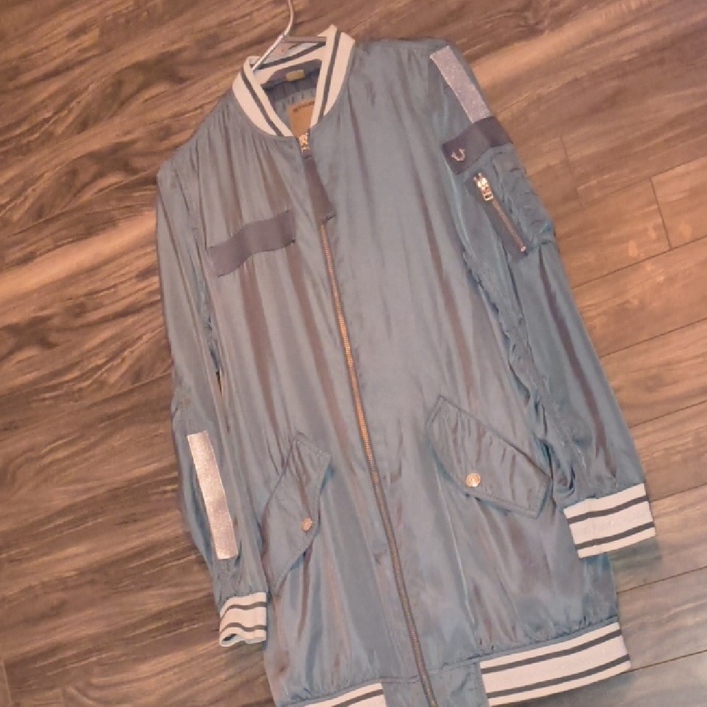 True Religion Women’s Long Bomber Jacket - Balsam Green - Size S - Picture 2 of 12